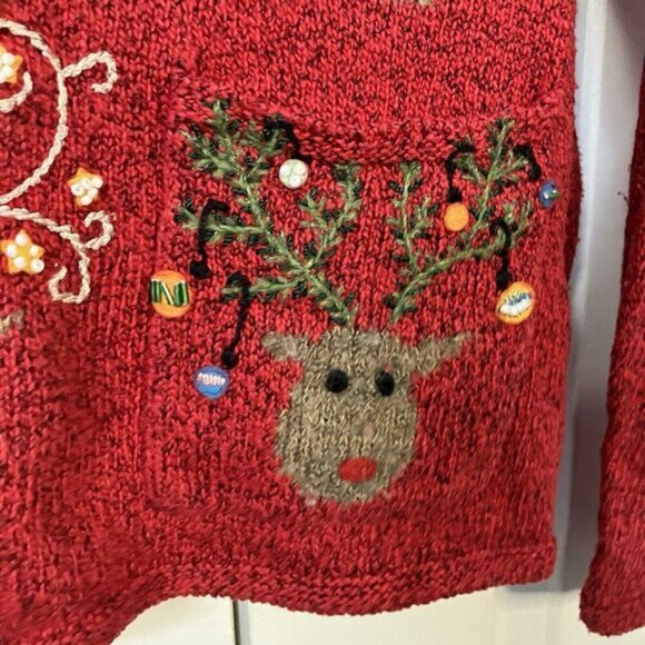 Vintage Northern Isles Sweater Christmas Reindeer 2004 Y2K Knit Beaded Xmas - Picture 4 of 9
